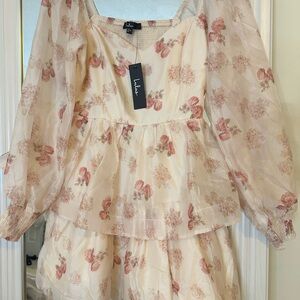 Lulu's Floral Cream and Pink Dress